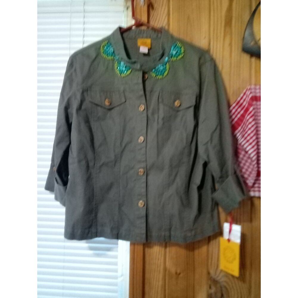 Ruby Red Women's Sz 14 Stone Embellished Antigua Olive Green Jacket